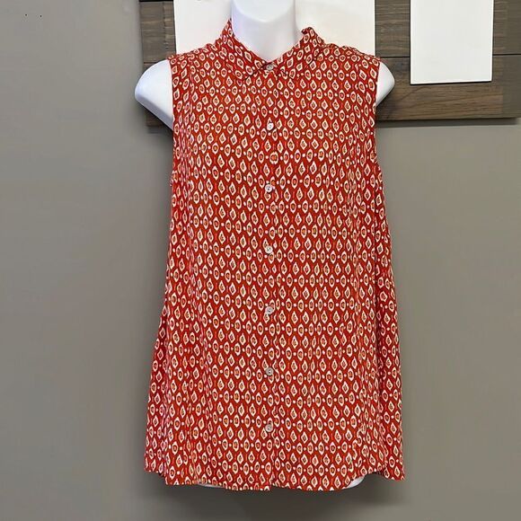 J. Jill Tops - J. Jill Sleeveless Orange Red Abstract Design Rayon Button Down A-line Top-Small